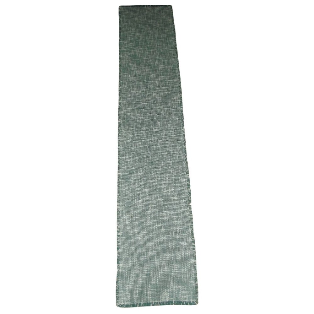Hobby Lobby Table Top Runner Green White Woven 72" x 14.5" fringe 100% Cotton